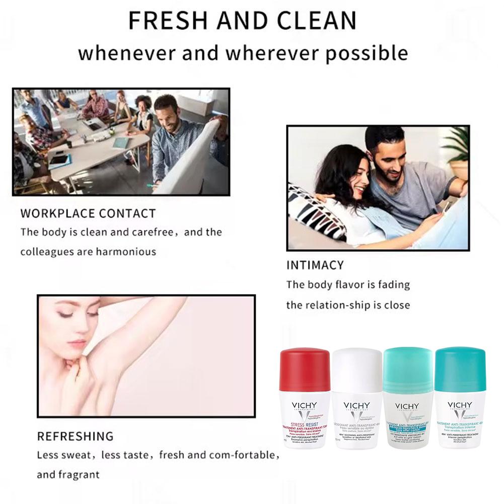 weizi VICHY Refreshing Antipersprant Deodorant Underarm Ball Roll On Stick Natural Sweatproof Comfortable Odorless For Women Men
