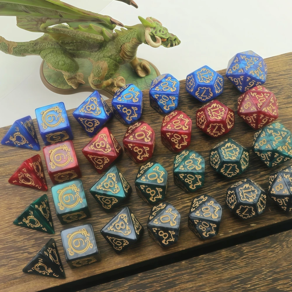 Conjunto de dados DND, 7 peças de dados poliédricos com efeito de mármore para jogo de dramatização D&D, acessórios de jogo de tabuleiro DND RPG para festa em clube