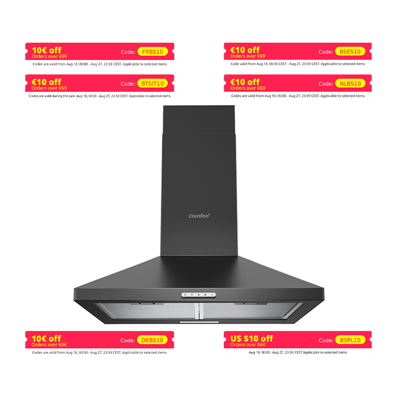 Comfee' PYRA17B-60 Cm Zwarte Afzuigkap Met Led Recirculatie-En Pijpleidingsysteem En Kolenfilters