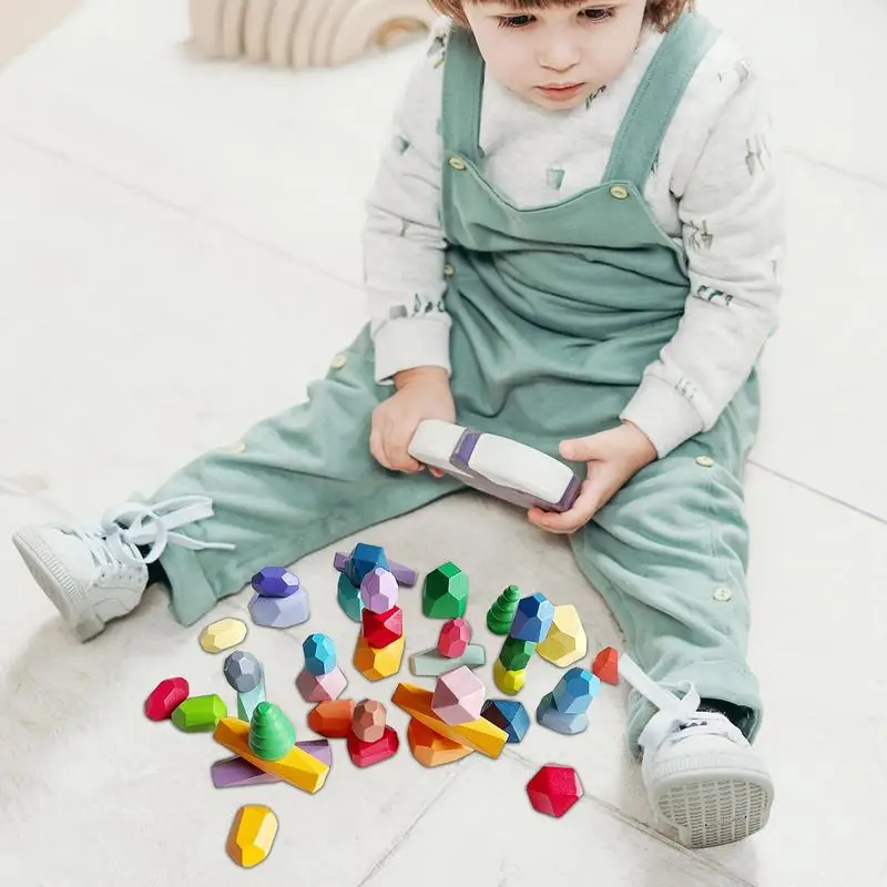 子供、スタッキング、石、カラフルな学習のための多面体感覚ビルディングブロックゲーム、1〜6年、38個