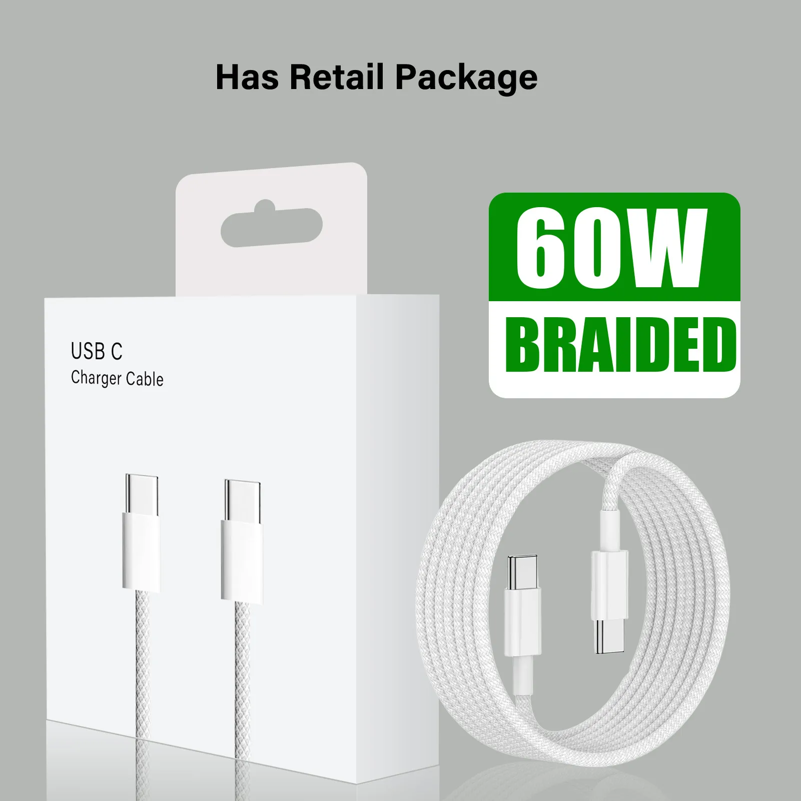 Cable de USB-C Original para iPhone 16 15 Pro PD60W Cable de cargador rápido para Huawei Xiaomi Samsung Google Cable trenzado tipo C con caja