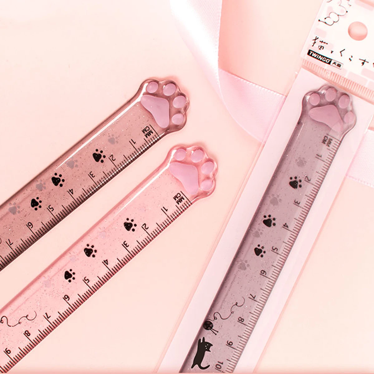 1-2-6 個 Lytwtw のかわいいキティ猫の足ストレート定規かわいい文具面白い描画ギフト韓国オフィス学校測定描画