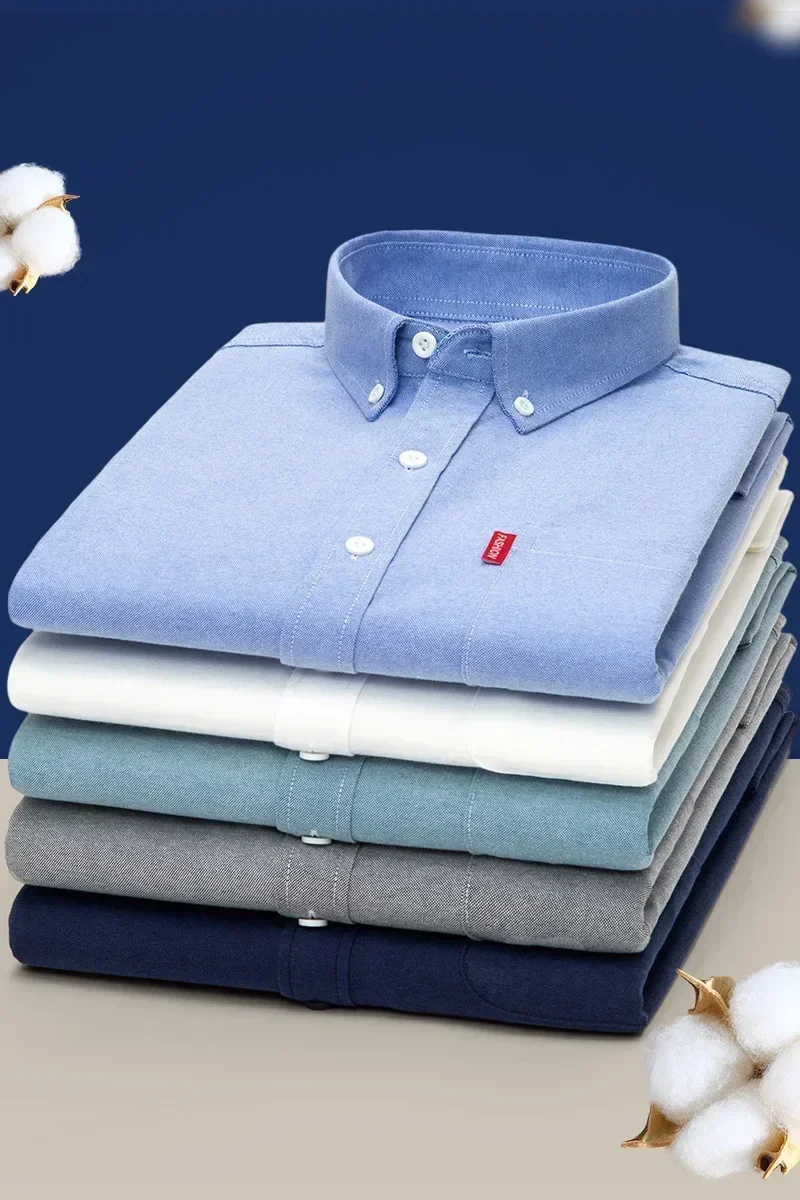 Camicia a maniche lunghe da uomo in puro cotone 100% tinta unita da uomo in cotone Casual Oxford Spun camicia da uomo di grandi dimensioni