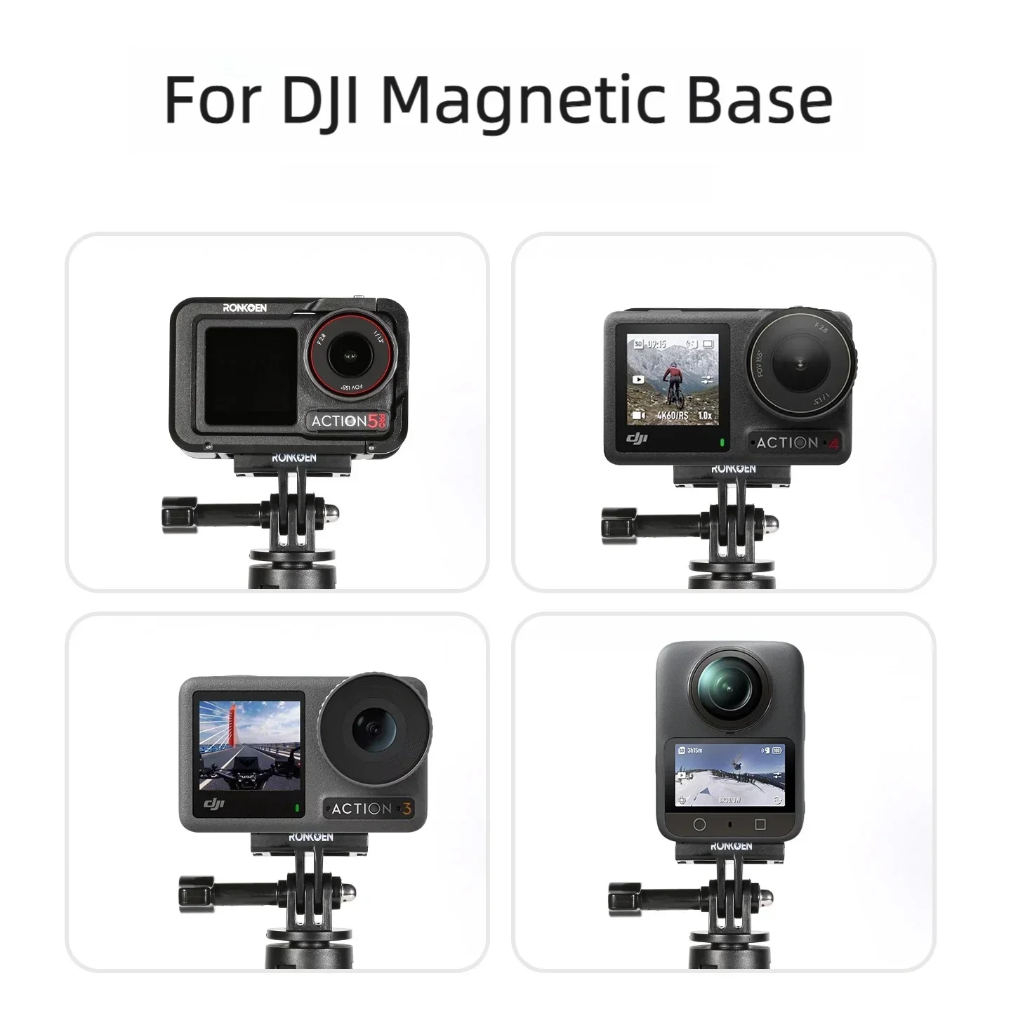 Ronkoen Magnetic Quick Release Adapter Base For DJI Osmo Action 3/4/5 Pro Foldable Quick-release Two Claw Mount Adapter