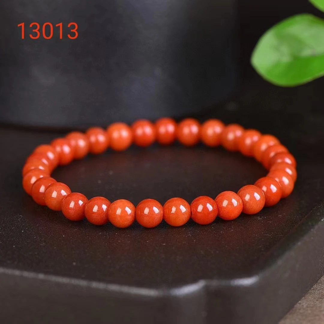 สร้อยโซ่มือหยกไหมสีทองหินสีแดงธรรมชาติขนาด6มม. กำไลข้อมือยืดหยุ่นกำไลอัญมณีสำหรับสตรีเครื่องประดับสุดมีเสน่ห์