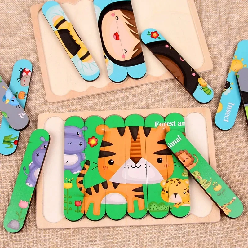 Động Vật Đồ Chơi Xếp Hình Bằng Gỗ 3D 2 Mặt Ghép Hình Cho Bé Truyện Ghép Montessori Đồ Chơi Giáo Dục Cho Bé 2 3 4 5 Năm