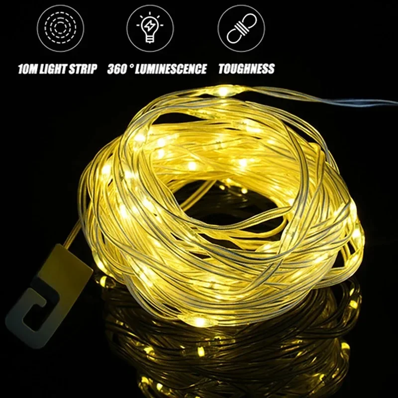 ไฟพลังงานแสงอาทิตย์กลางแจ้ง Camping Light 10 เมตร String Light เต็นท์กลางแจ้ง RGB บรรยากาศไฟฉาย LED พร้อมตะขอ ﻿