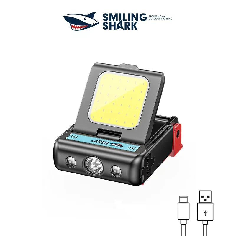 Smiling Shark TD0148 Faro con sensor de movimiento, faro LED recargable, antorcha para sombrero con clip, para senderismo, trabajo nocturno