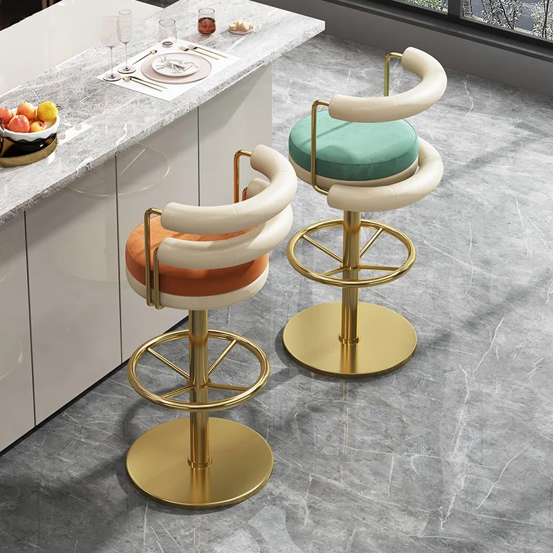 Light luxury high-quality sense of stainless steel bar stools Home high stools with backrest swivel chair front desk stools
