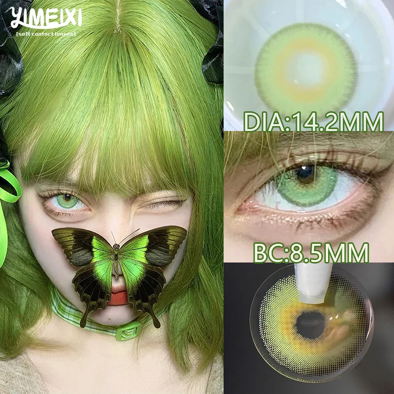 YIMEIXI 1 Pair Myopia Color Contact Lenses for Eyes Green Eye Lenses High Quality Prescription Blue Beauty Pupil Fast Shipping