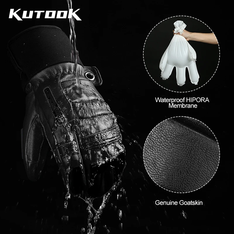 Kutook-男性と女性のための革製屋外スキーグローブ,暖かいサーマルおよび防水ミトン