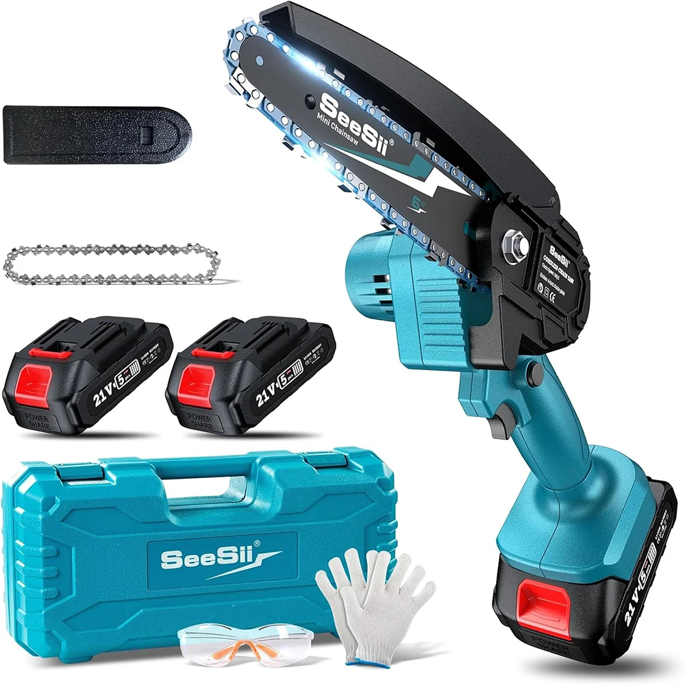 Seesii Mini Chainsaw Cordless 6-inch Handheld Electric Power Chain Saw for Garden Tools Tree Trimming Wood Cutting Best Gifts