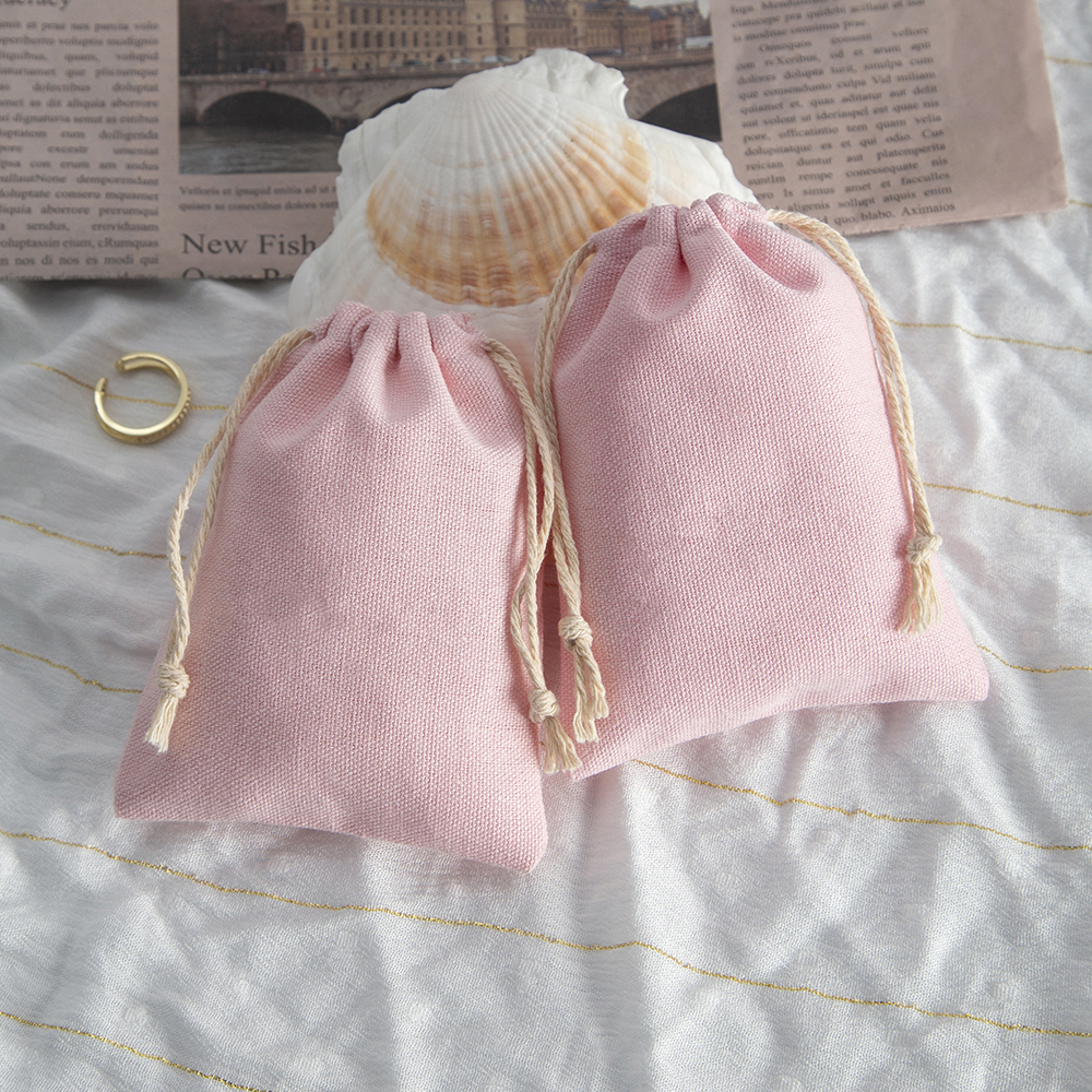 Bolsa de almacenamiento de accesorios de joyería, color rosa, para fiesta de cumpleaños, boda, anillo, pendiente, collar, regalo, bolsas con cordón de algodón Natural, 10 Uds.