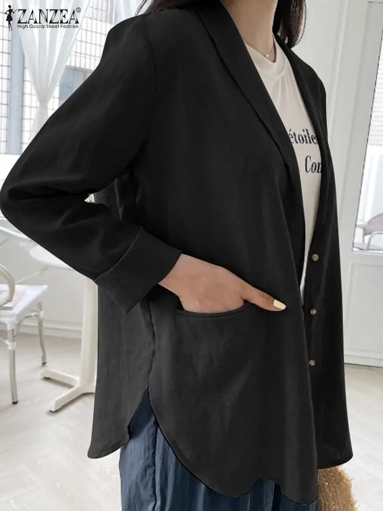 ZANZEA แฟชั่นผู้หญิงเสื้อแขนยาว 2024 ฤดูใบไม้ร่วงหลวมลําลองเสื้อคอปกวินเทจกระเป๋าสํานักงานแจ็คเก็ต