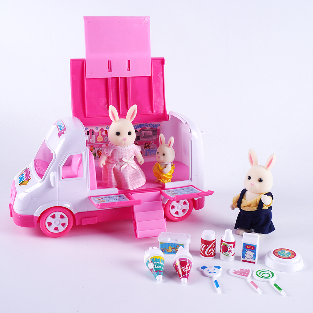 アイスクリームトラックシミュレーションミニチュアシーンディスプレイ女の子、赤ちゃんのベッド、デザート、二段ベッド、バスルーム、キッチンおもちゃ、1:12ドールハウス