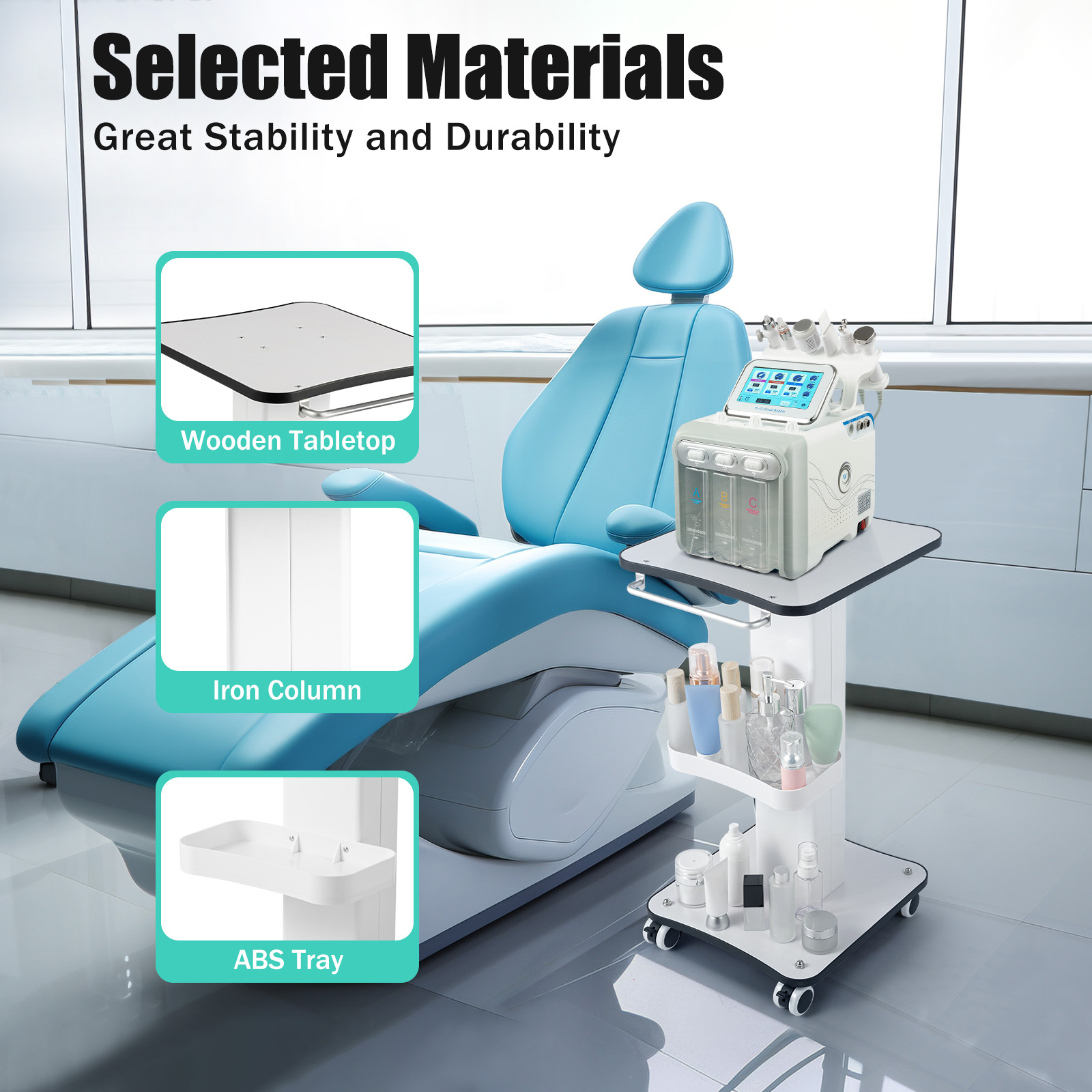 Beauty Salon Trolley Cart with 2 Locking Wheels Wood Metal Rolling Storage Organizer for Nail Technician Tools