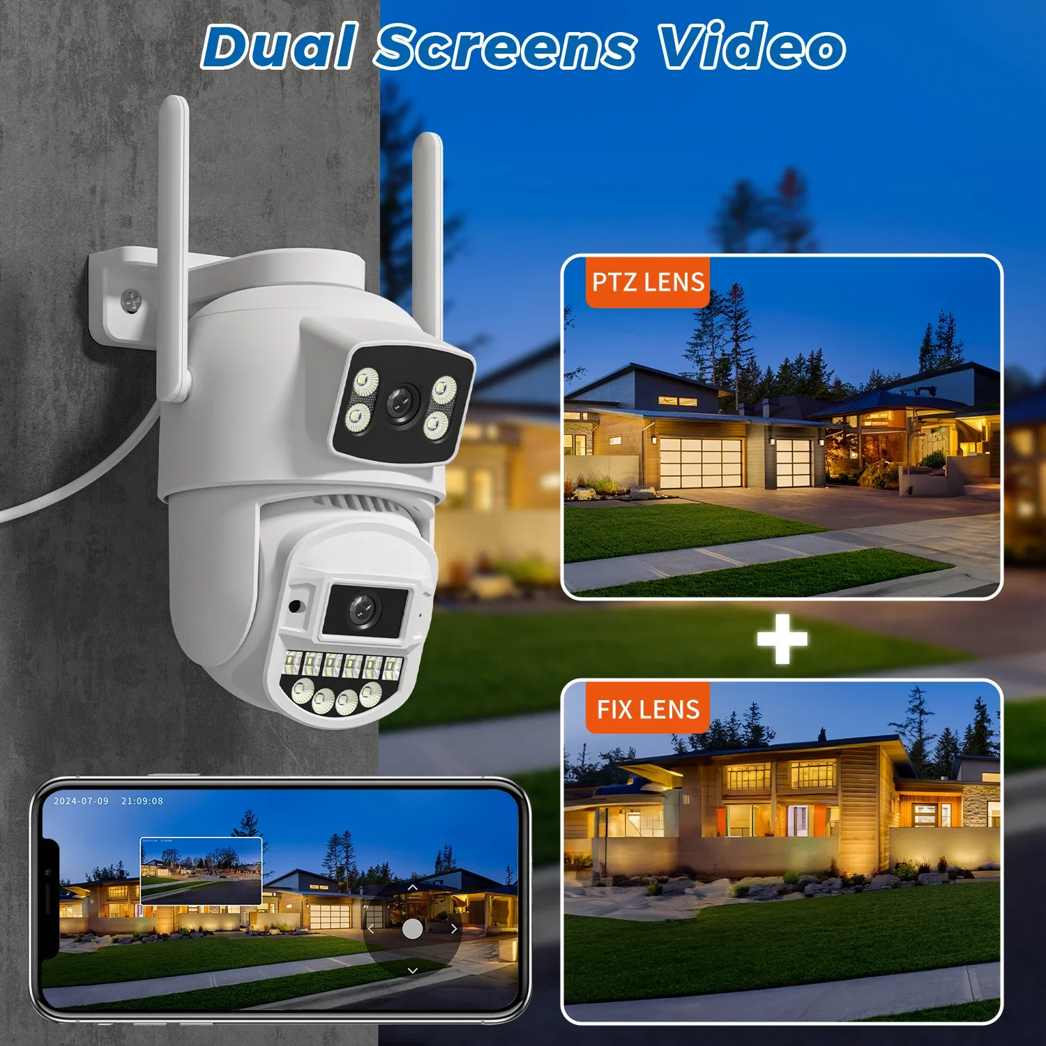 10MP 5K Wifi IP กล้องกลางแจ้ง 2.4 GHZ 5 GHZ PTZ กล้องเฝ้าระวัง Dual เลนส์หน้าจอคู่ Email Alert 4K ป้องกันความปลอดภัย