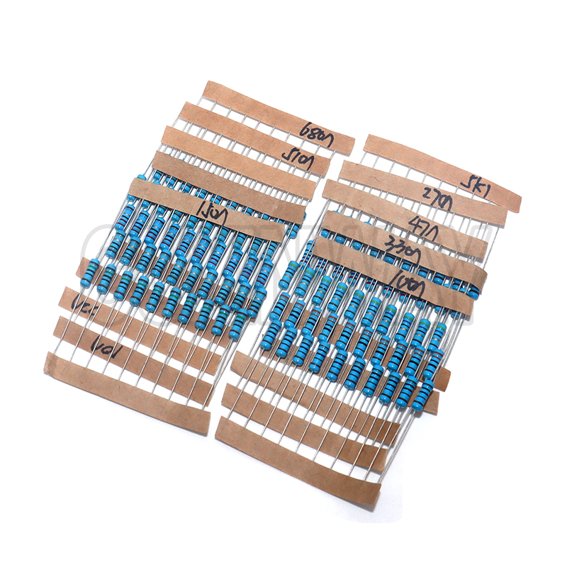 300 Uds 10R-1M Ohm 1/4W 1/2W 1W juego de resistencias 1% Kit surtido de resistencias de película metálica 30 tipos * 10 Uds = 300 Uds