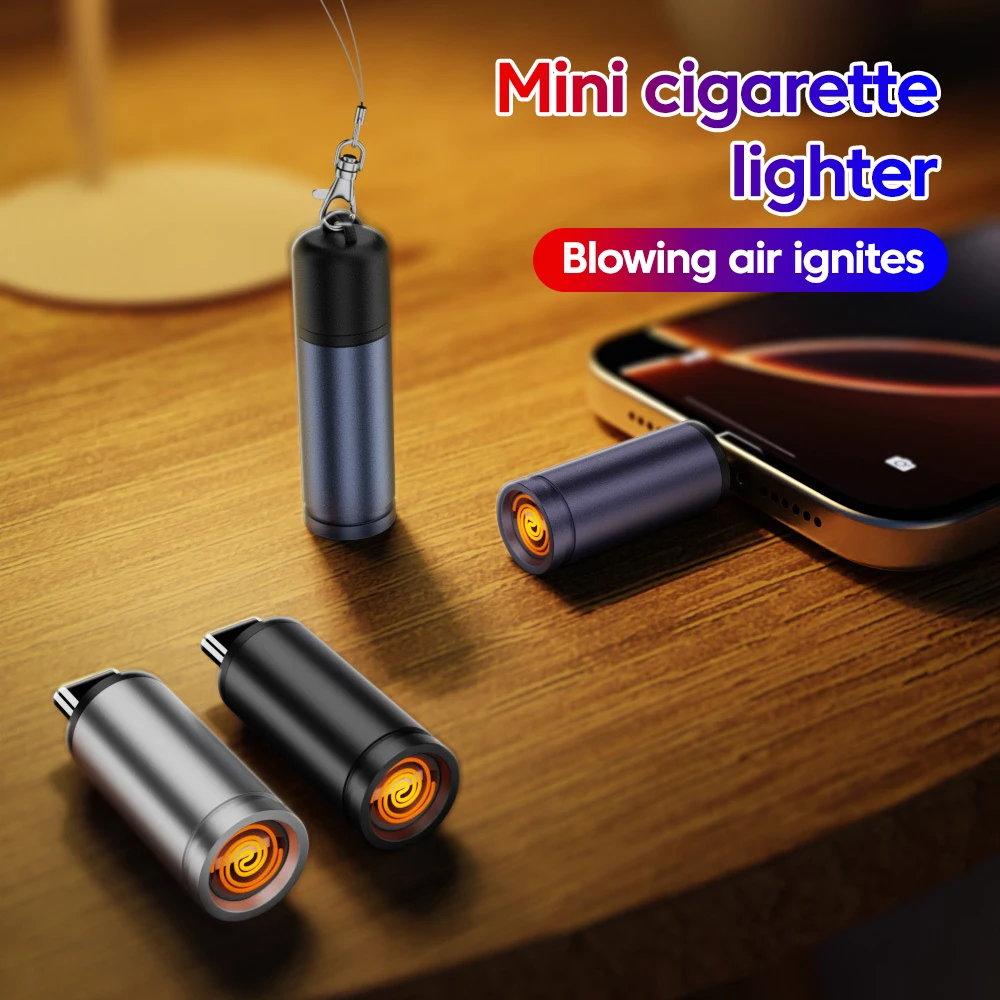 Encendedor de cigarrillos móvil tipo C, encendedor de cigarrillos soplado de aire, Mini artefacto de iluminación de cigarrillos portátil de seguridad para exteriores