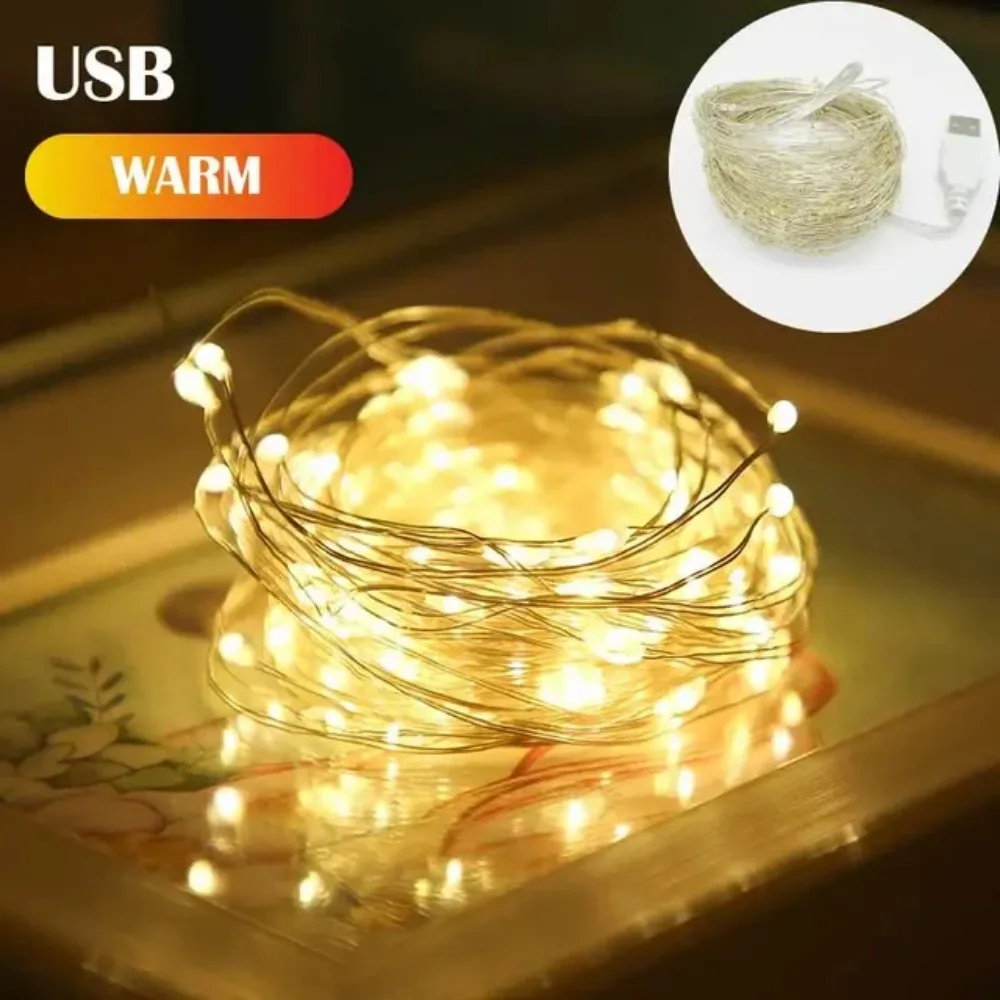 1/3/5/10M กันน้ํา USB ไฟ LED String ทองแดงลวด Fairy Garland โคมไฟคริสต์มาสงานแต่งงานวันหยุดแสงพวงหรีด