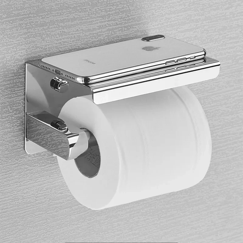 สแตนเลสห้องน้ําผู้ถือกระดาษห้องน้ําม้วนผู้ถือไม่มีเจาะ Wall Mount WC กระดาษผู้ถือโทรศัพท์บ้านกระดาษผ้าเช็ดตัวผู้ถือ