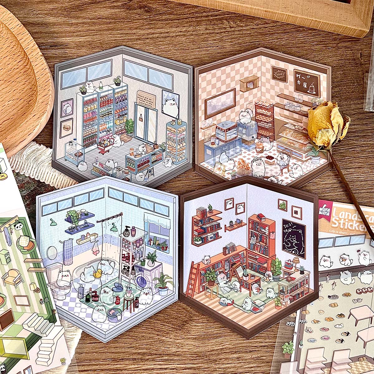 Kawaii 3D maison décalcomanies autocollants pour Scrapbooking papeterie autocollant mignon chiot scène autocollants bricolage artisanat d'art Album