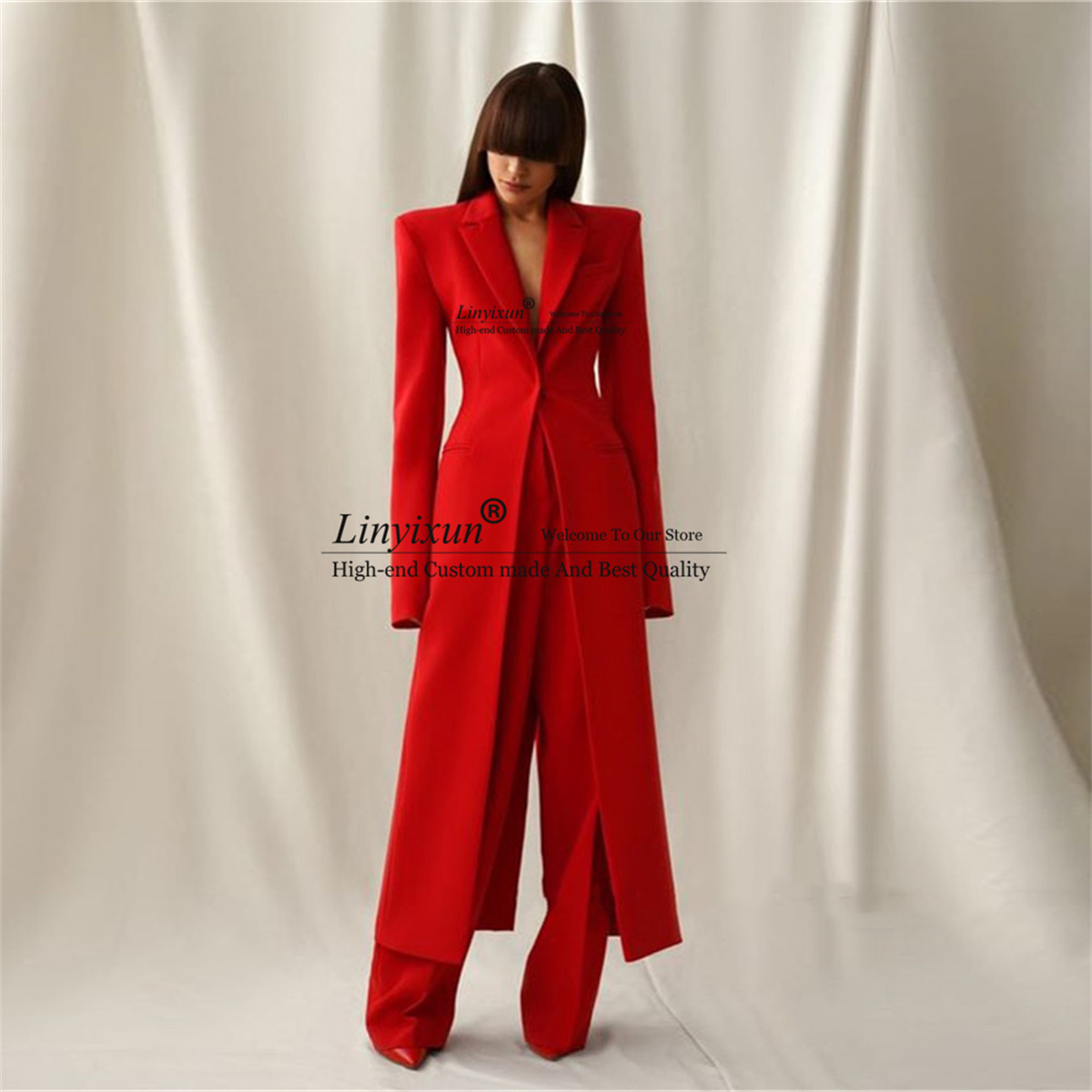 Traje largo para mujer, chaqueta + Pantalones de 2 piezas, corte entallado, 1 botón, ropa de lujo para mujer, conjunto de pantalón, tailleur femm personalizado