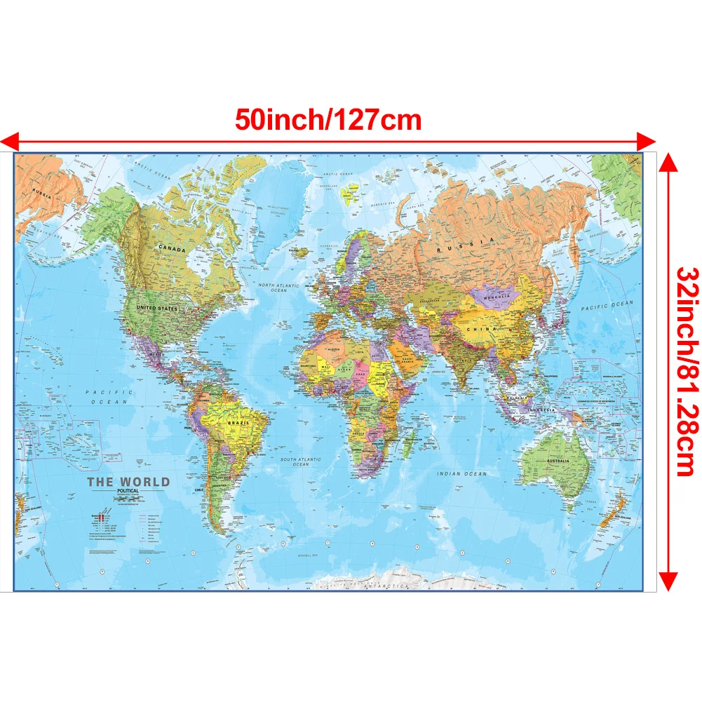 127 × 81 センチメートル世界地図詳細壁ポスターポリエステル布絵画リビングルームの家の装飾学用品英語