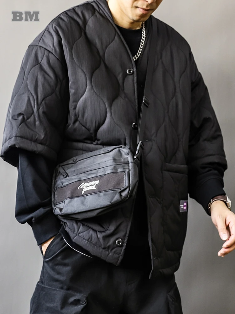 Herbst Winter Japanischen Streetwear Halbe Hülse Gepolsterte Jacke Harajuku Casual Herren Jacke Harajuku Dicken Trendy V-ausschnitt Mantel Männlich