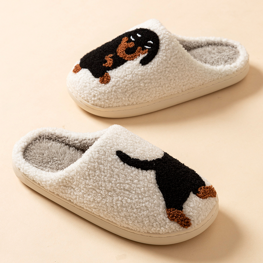 Zapatillas de invierno para mujer, bonitos e interesantes, con dibujos de Pequeño Perro Negro, comodidad cálida para interiores, zapatos de felpa informales suaves para el hogar y el dormitorio