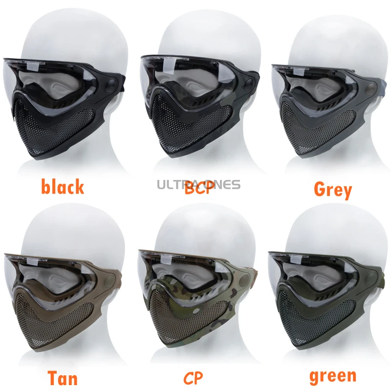 3 เลนส์ยิงหน้ากากBreathableยุทธวิธีPaintball Full Face Mask Wargame Combat Airsoft CSเหล็กตาข่ายป้องกันFace Mask