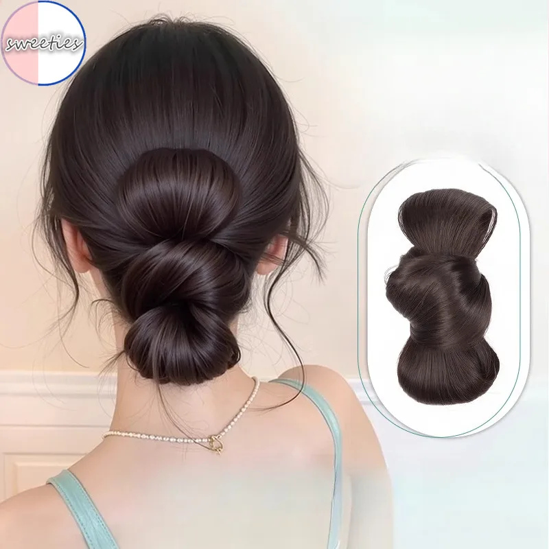 Peluca sintética con cabeza de moño y lazo dulce, peluca elegante con cabeza de capullo de flor Natural para mujer, accesorios para el cabello de moda