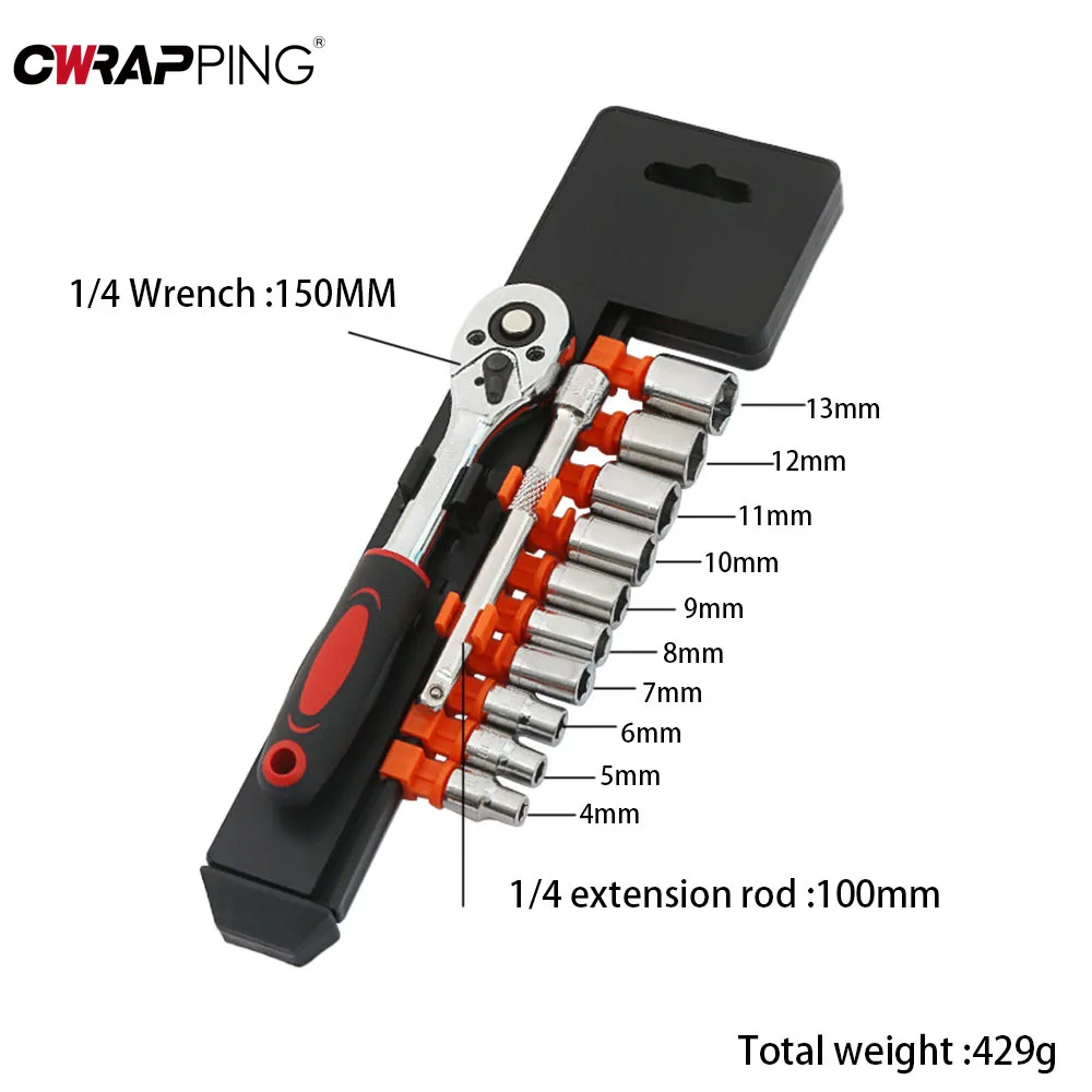 1/4" Ratchet Socket Wrench Wrench Socket Set Motorcycle Bicycle Boat Car Repair Tools Multi-function Motorcycle Tools Kit 12Pcs
