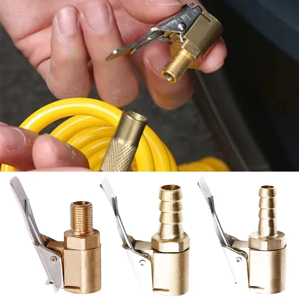 Bomba inflable portátil para neumático de coche, inflador de mandril de aire, conector de válvula, adaptador con Clip, válvula de rueda de neumático de latón de 6/8mm