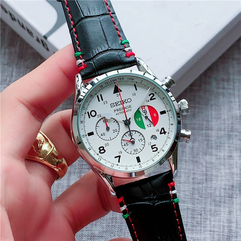 1:1 copia MenQuatz Relojes Reloj de pulsera clásico con correa de cuero y reloj