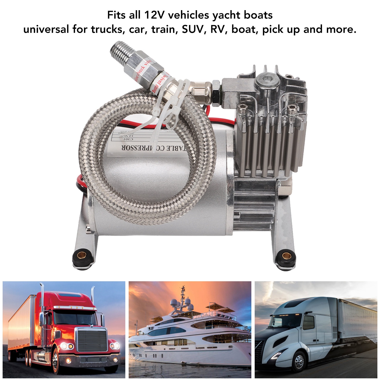 Compressor de ar resistente universal para caminhões, carro, trem, chifres, suspensões, SUV, RV, barco, pegar acessórios, 12V, 20A, 150 Psi