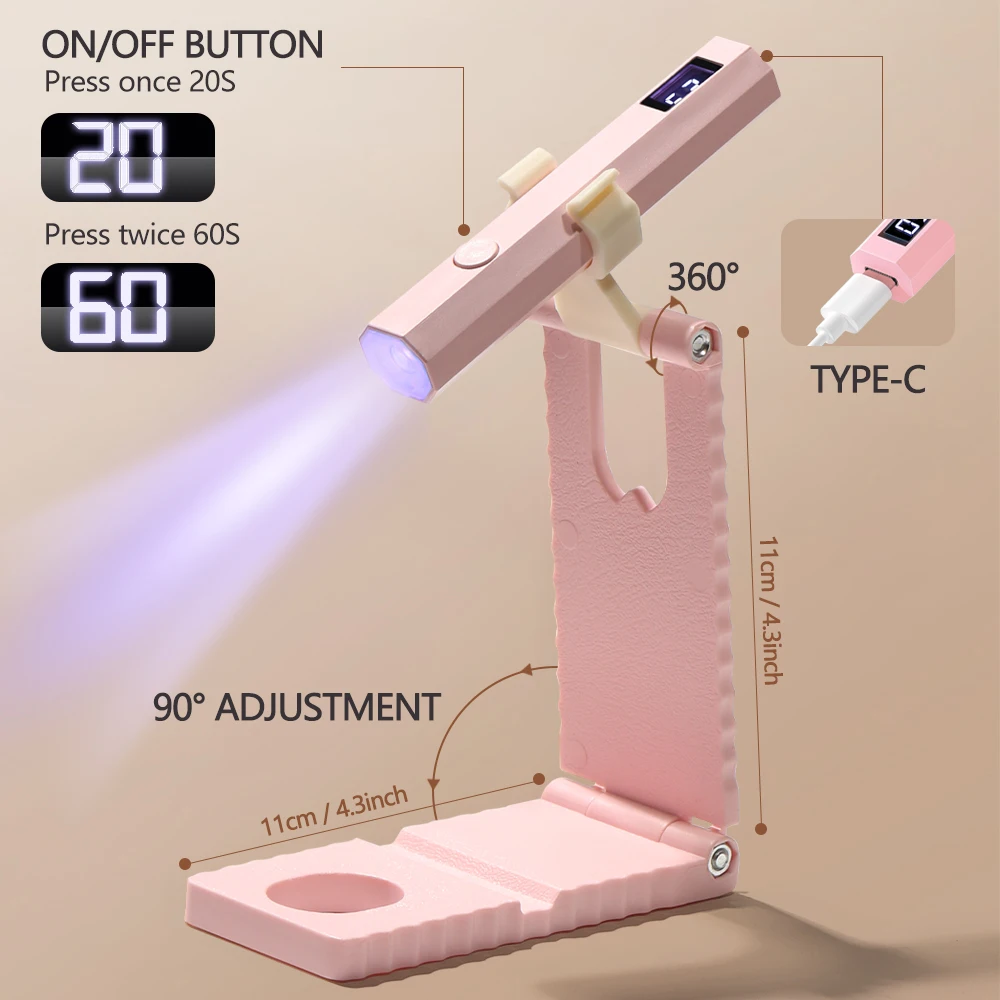 Lulaa lâmpada de unhas sem fio com suporte luz uv portátil com display lcd para unhas de gel recarregável usb secador de unhas para cura rápida
