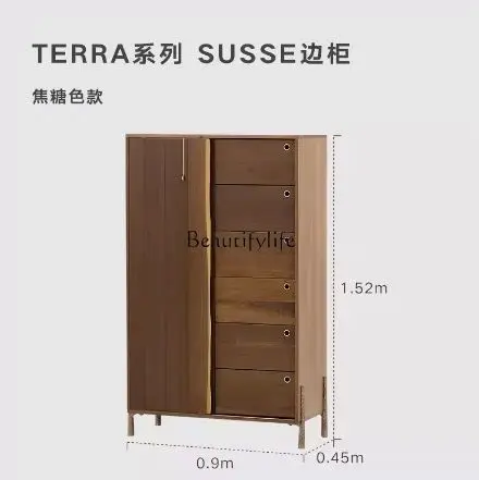-*Dada kayu solid Nordik penyimpanan ruang tamu multifungsi laci lantai penyimpanan lemari samping makan kayu ek retro