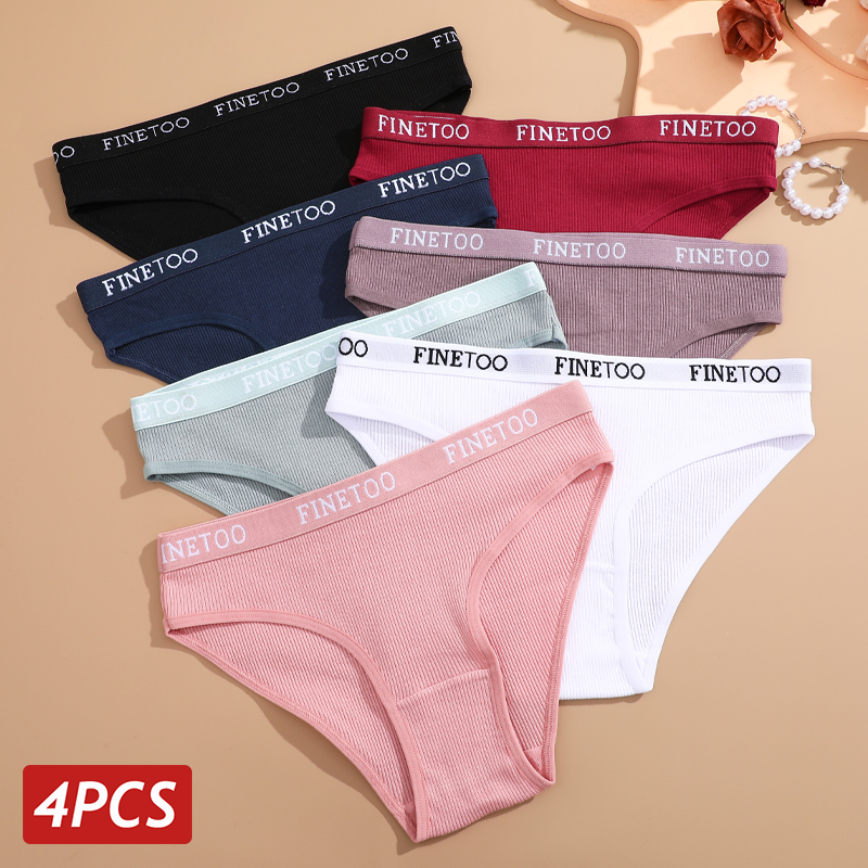 4 unids/set de bragas de algodón para mujer, bragas de cintura alta con letras elásticas, ropa interior femenina, lencería íntima de algodón, bragas de tiro bajo para niñas