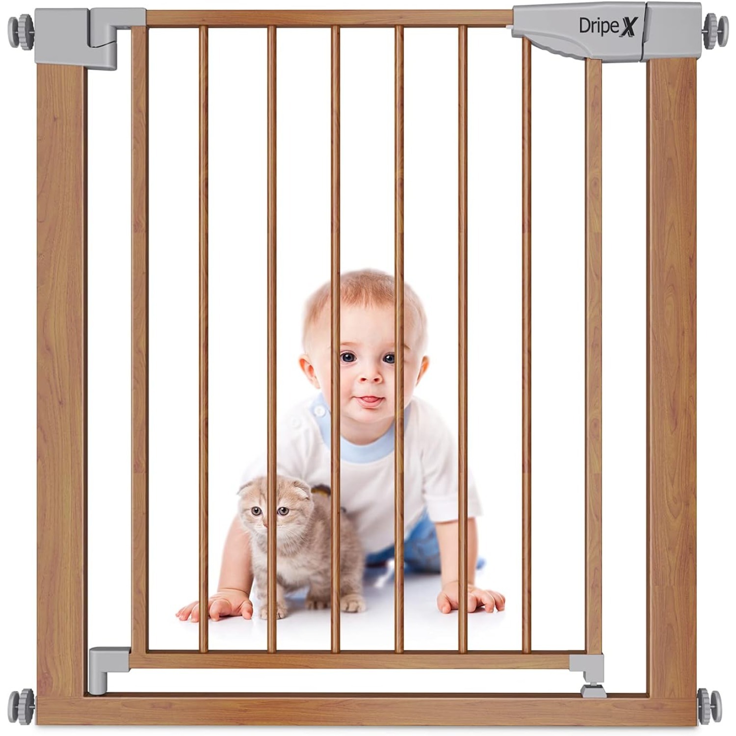 Stair Gate for Baby and Pet, Baby Gate Pressure Fit, Metal Safety Gate for Doors and Stairs, One-Handed Operation