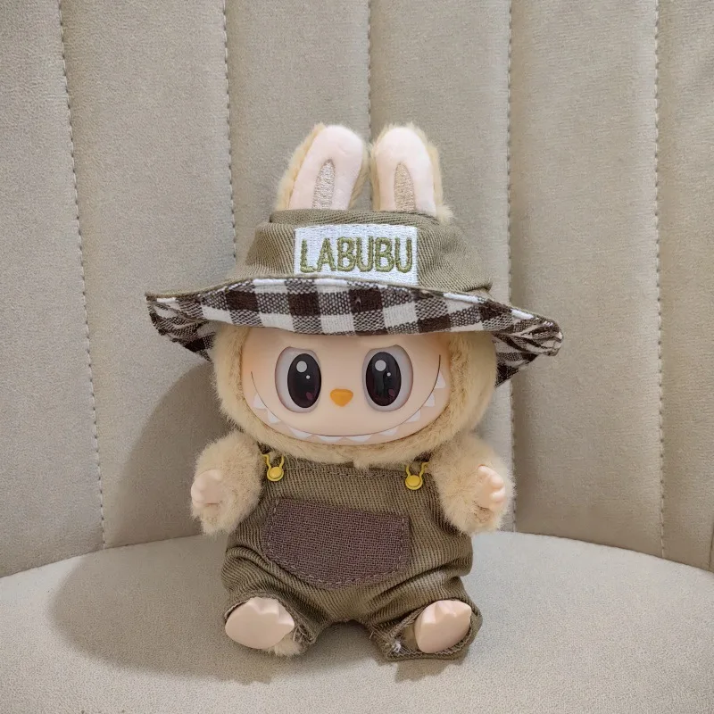 17 センチメートルかわいいミニぬいぐるみの服衣装アクセサリー Labubu 人形服ギフト座りパーティーシリーズ帽子ジャンプスーツ Tシャツ