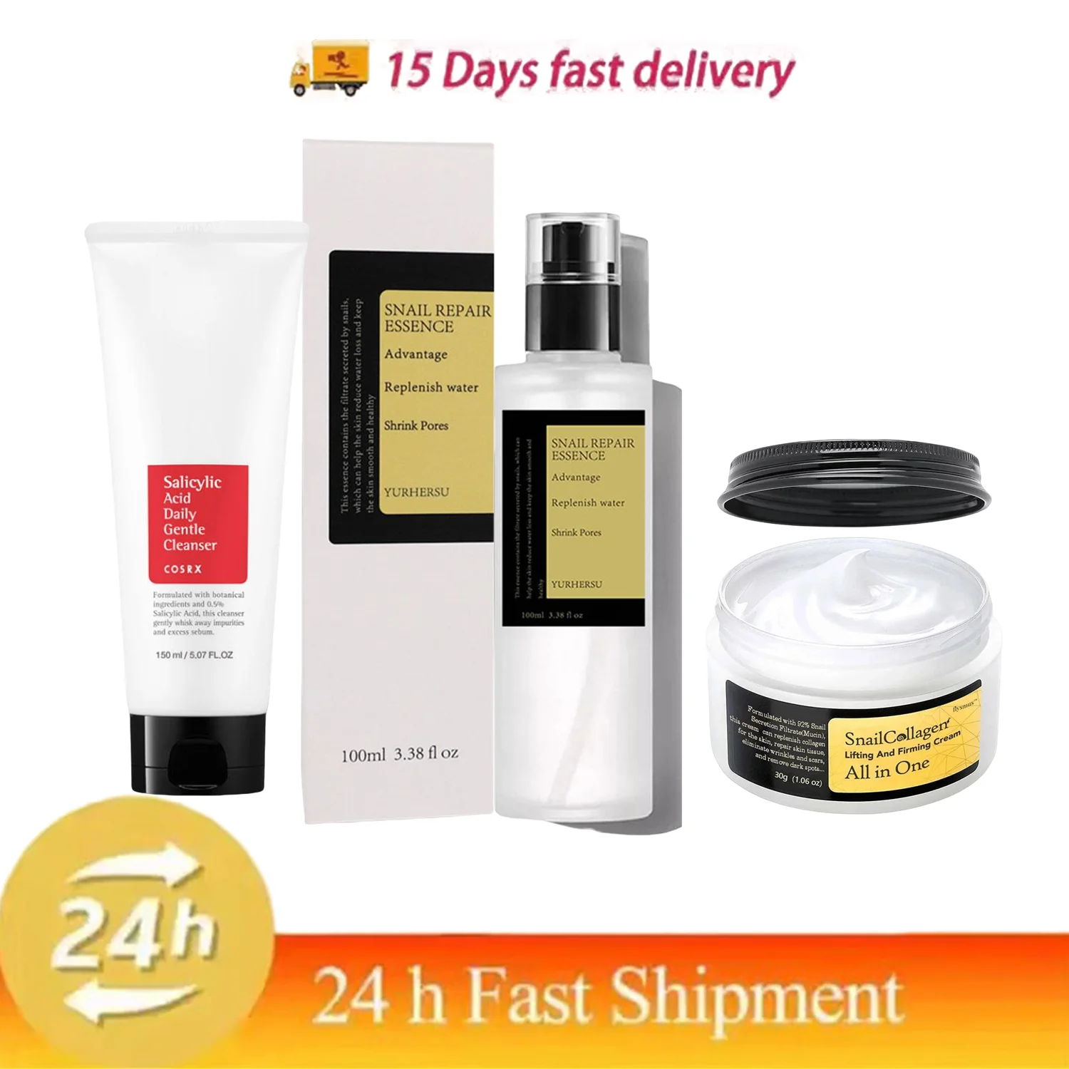 Creme facial de colágeno de caracol/essência de reparo/limpador hidratante levantamento endurecimento creme nutritivo cosméticos coreanos cuidados com a pele