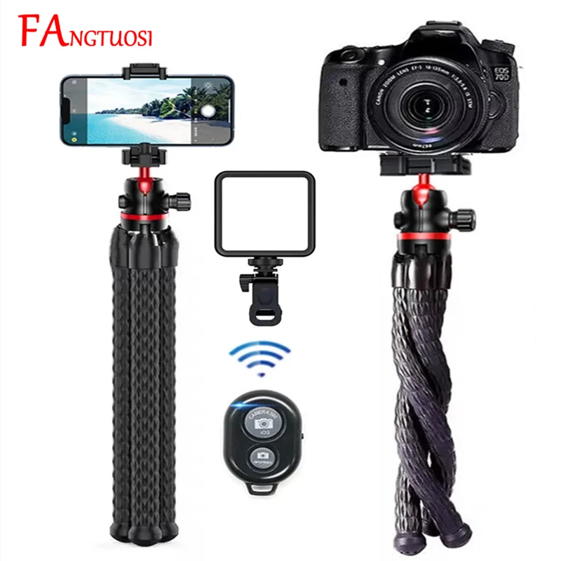 FANGTUOSI Soporte de trípode de pulpo flexible para soporte móvil DSLR Trípode de diseño 2 en 1 con soporte ajustable Zapata fría Tornillo de 1/4''