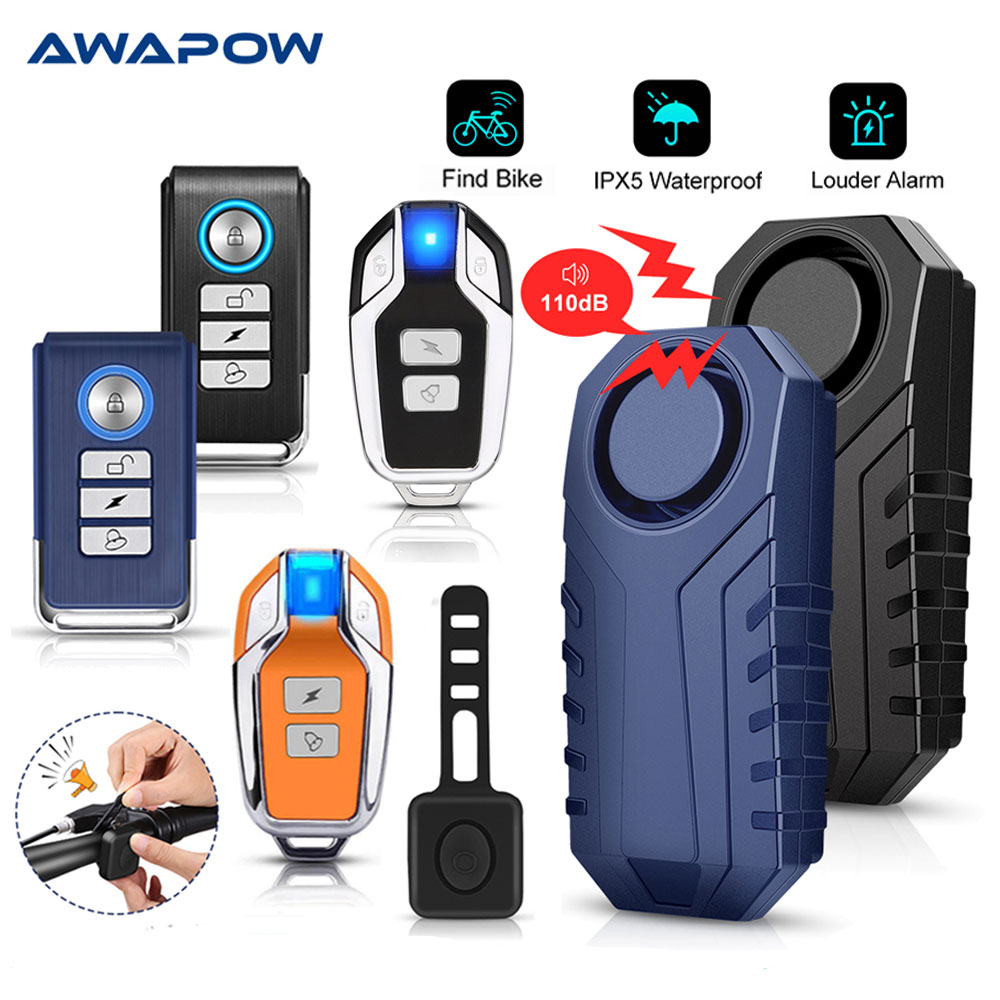 Awapow Alarm rowerowy Bezprzewodowy wodoodporny motocykl Rower elektryczny Alarm zapobiegający zgubieniu Zdalne bezpieczeństwo Detektor wibracji antywłamaniowych