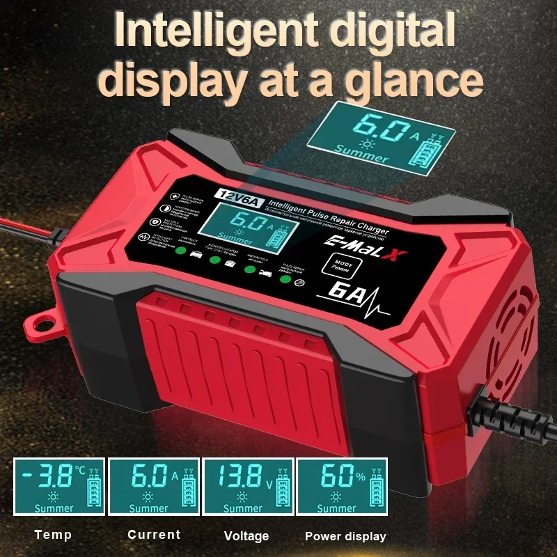 12V 6A Auto Acculader Puls Reparatie LiFePO4 14.6V Smart Fast Charge AGM Deep Cycle GEL Lood-zuur Oplader voor Auto Motor