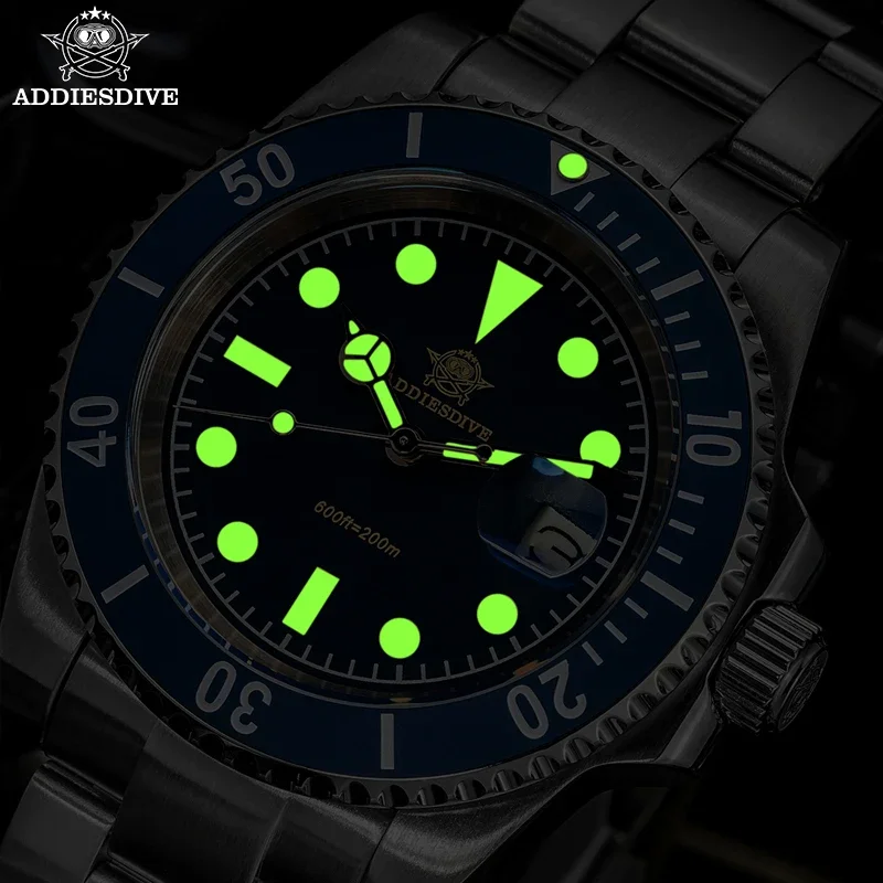 ADDIESDIVE reloj de cuarzo de lujo con calendario, relojes de moda de 41mm, acero inoxidable, 20Bar, buceo, reloj de pulsera superluminoso, AD2054