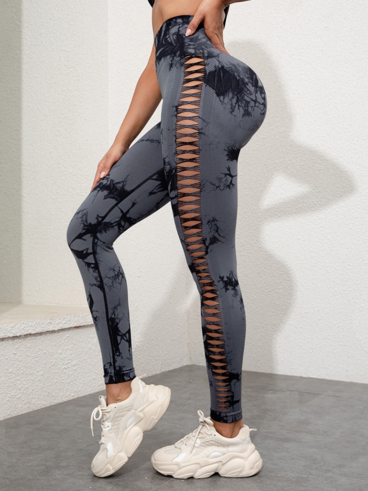Women's Seamless Hollow Out Tie-Dye High-Elastic Compression Workout Leggings, For Yoga & Fitness