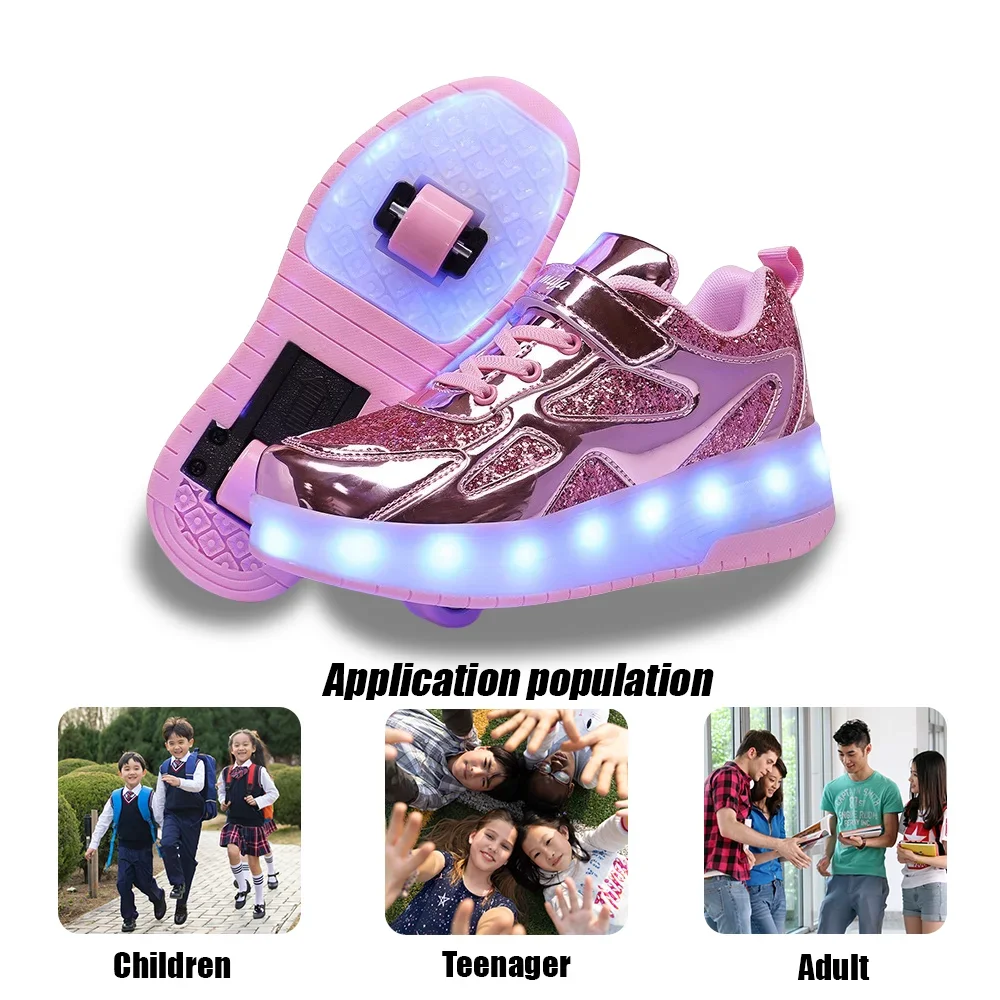 ผู้หญิง 2 ล้อ Roller Skate รองเท้าแนวโน้มรองเท้าเด็กผู้หญิง LED Retractable เด็ก Dual-Purpose Casual รองเท้าผ้าใบล้อ
