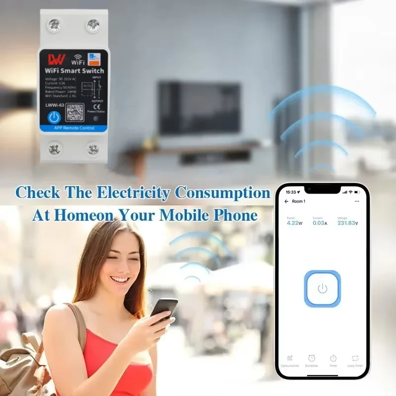Ewelink 63A miernik mocy Wifi inteligentne wyłączniki automatyczne monitor mocy Wifi licznik energii elektrycznej licznik energii monitorowanie przekaźnika czasowego