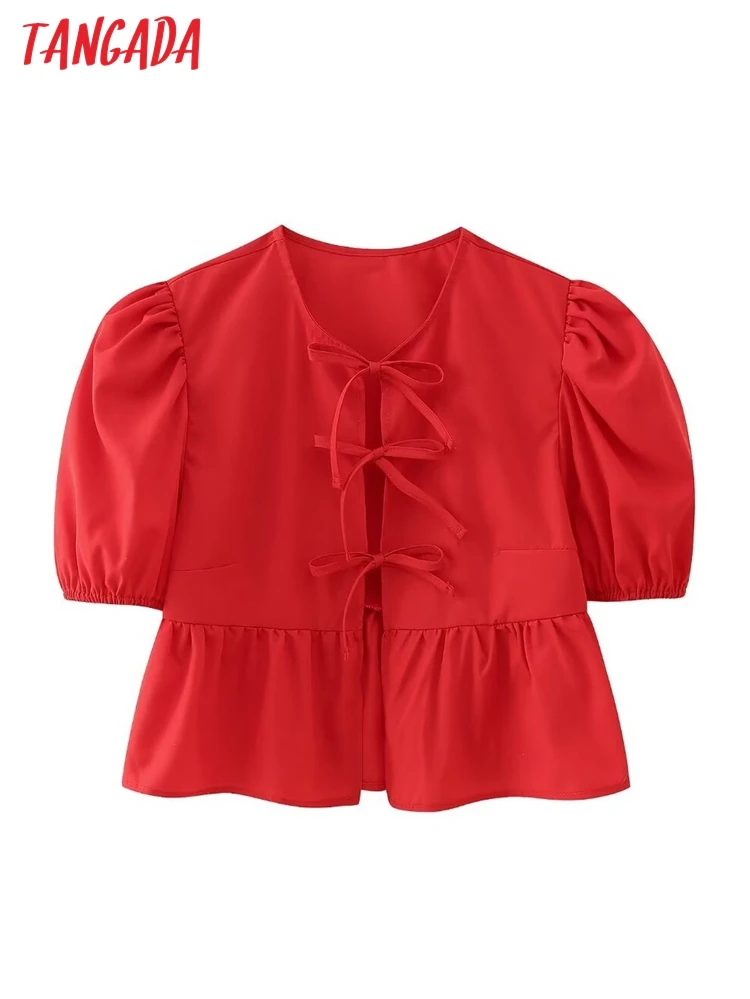 Женская летняя блузка с коротким рукавом и бантом